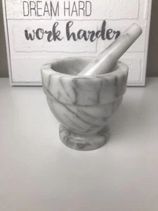 Vintage White Gray Marble Mortar & Pestle Apothecary Pharmacy Herb Grinder - Picture 1 of 6