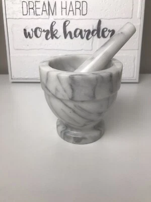 Vintage White Gray Marble Mortar & Pestle Apothecary Pharmacy Herb Grinder - Image 1 of 4