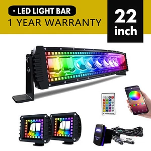 22inch 120W Curved RGB Halo Ring Change LED Light Bar Spot Flood Truck Offroad - Picture 1 of 10