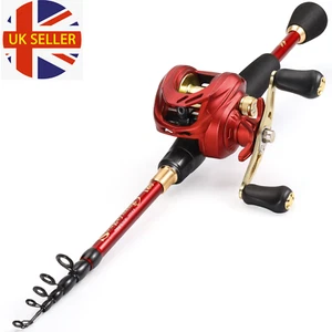 Baitcast Fishing Rod and Reel Combo Set 1.8-2.4M Telescopic Rod and Metal Spool - Picture 1 of 10