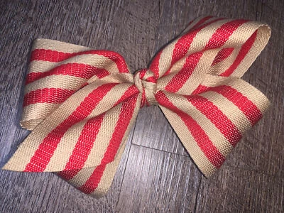 5” JoJo Siwa Estilo Arpillera Beige Rojo Rayas Pelo Lazo Acción de Gracias Navidad #2 Foto 1 de 3