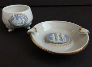 Vintage Ucagco Ceramics Ashtray & Small Footed Bowl - Wedgwood style -White Blue - Picture 1 of 11