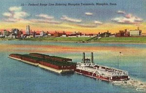 Postcard TN Federal Barge Line Entering Memphis Terminals Mississippi 40s NrMINT - Picture 1 of 1