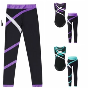 Kids Girls Boys Outfits Fitness Costume Dance Bodysuit Training Unisex 2 Piece - Picture 1 of 5