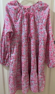 Simply Southern Cotton Long Sleeve V Neck Pink Flamingo Print Peasant Women’s L - Picture 1 of 7
