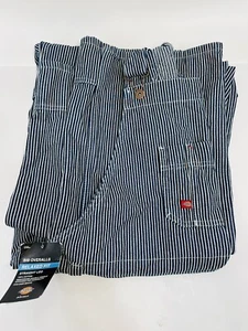 Dickies Bib Overalls Womens Relaxed Fit Small Blue White Stripes Railroad 2XL - Picture 1 of 9