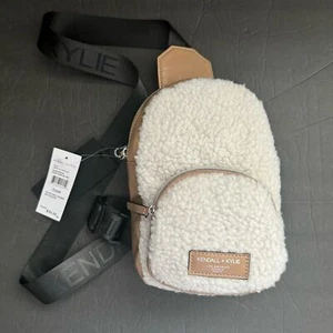 Kendall & Kylie Faux Fur White Tan Zipper Closure Backpack Crossbody Bag - Picture 1 of 15