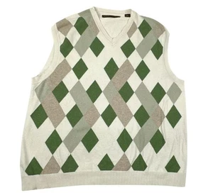 Perry Ellis Beige Green & Gray Argyle V Neck Sweater Vest. Men's - Size XXL - Picture 1 of 7