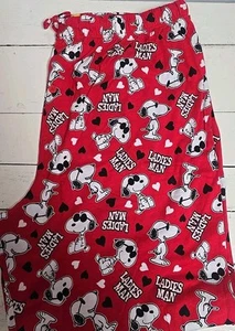 Peanuts Snoopy Pyjamahose rot Herren XL "Damen Mann" Kordelzug Gummizug/Tasche - Bild 1 von 5