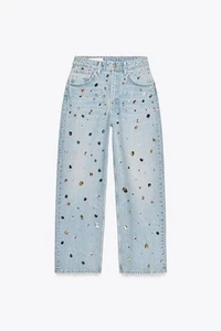 JEANS ZARA RELAXED OVERSIZE VITA ALTA JEWELS - Foto 1 di 11