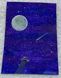 "UFO" Original ACEO Acryl Gemälde von Landon Clary 2,5x3,5 - Bild 1 von 2