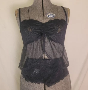 Sexy Conjunto Lencería Babydoll Vintage Años 90 Y2K Deadstock Negro Encaje Volup Grande - Imagen 1 de 9