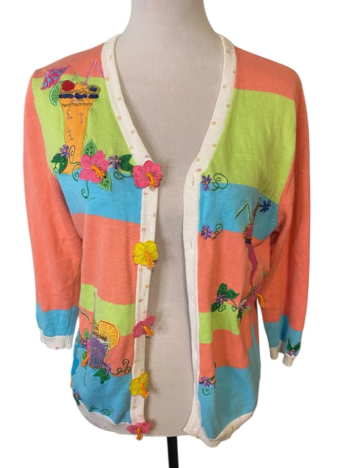 De Colección Jack B Quick Coral Rosa Verano Cóctel Floral Cárdigan Suéter Talla Mediana Foto 1 de 4