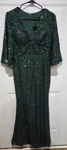 Abito da sera formale Giffniseti verde paillettes manica 3/4 vestito donna M nuovo con etichette - Foto 1 di 4