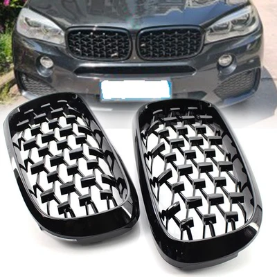 Front Grille Glossy Black Diamond Meteor Style Fits for BMW X5 F15 2014-2016 Foto 1 de 4