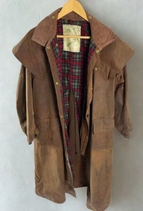 Backhouse Barbour Wax Cotton Trenchcoat Riding Style Brown Long Equestrian Men - Picture 1 of 11