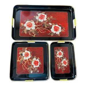 Japanese 3 Piece Nesting Lacquerware Serving Tray - Picture 1 of 2