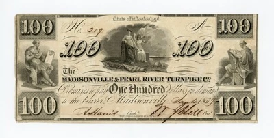 1839 $100 The Madisonville & Pearl River Turnpike Co. - MISSISSIPPI Note - Image 1 of 3
