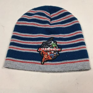 Justice League Winter Beanie Blue-Red and Gray striped - Picture 1 of 4