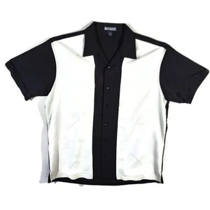 Boast Retro Bowling Shirt Mens XL Short Sleeve Button Up Black White Cotton - Picture 1 of 20