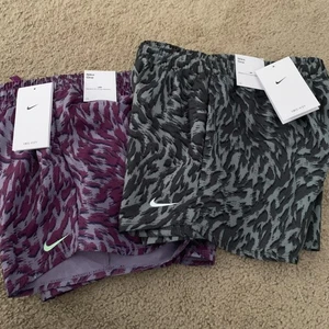 NWT Lot Of 2 Pair NIKE ONE Athletic Shorts Girls M Purple & Gray Built In Brief - Picture 1 of 5