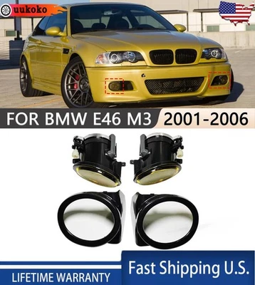 For BMW E46 M3 01-06 M-Tech Clear Front Bumper Fog Lights with Cover Bulbs Amber Foto 1 de 4