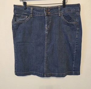 Retro Old Navy Denim Skirt Sz 14 Dark Wash Back Slit Knee Length Western - Picture 1 of 8