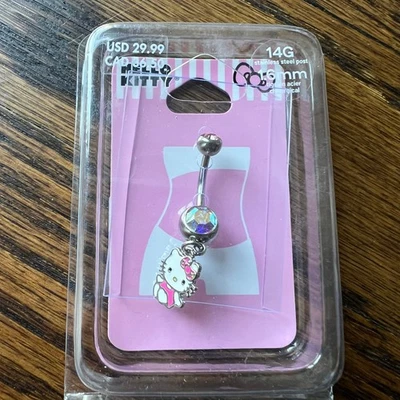 New Hello Kitty 14G Stainless Steel 1.6 mm Enamel Charm Belly Button Ring - Image 1 of 3