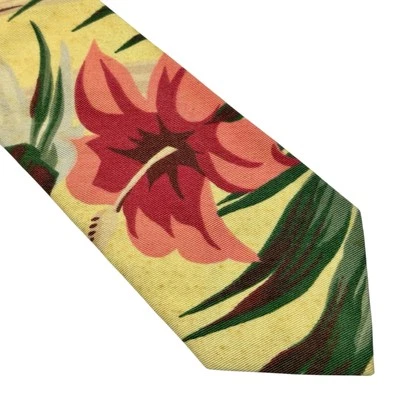 Corbata de algodón vintage con estampado de hibisco Polo Ralph Lauren hecha a mano en EE. UU. Foto 1 de 4