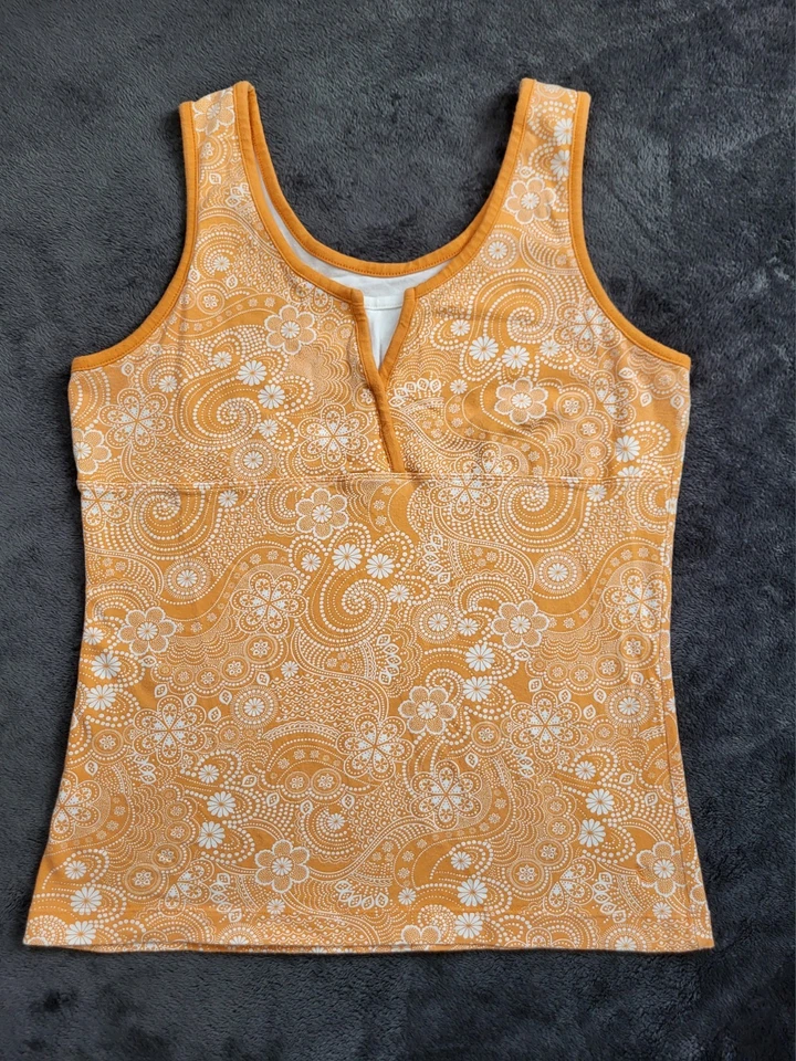 Camiseta sin mangas Danskin Now naranja blanco floral paisley mandala retro años 70 Y2K talla 12/14 Foto 1 de 4