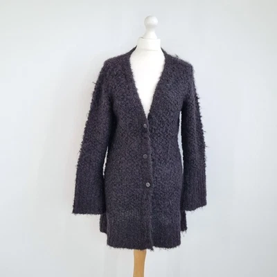 Peruvian Connection Cardigan Alpaca Pima Cotton Black Fluffy Buttons Knit Medium - Image 1 of 4