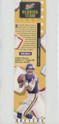 1992 Breyers The Reading Team Bookmarks Rich Gannon #37 - Image 1 of 2