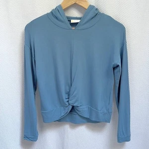 Zella Girl Twist Front Hoodie Long Sleeve Knit Top Blue Size Medium 8/10 - Picture 1 of 9