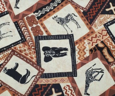  African SAFARI Giraffes Elephants Zebras. Quilt Cotton BTY Foto 1 de 2