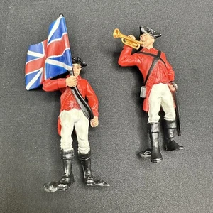 2 British Soldiers - Figurine Toy Action Figure Collectibles Flag Trumpet PVC - Picture 1 of 4