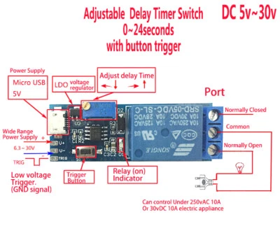 DC 5v 12v 24v Adjustable Auslöser Delay Time Switch Timer Board Relay Module Car - Bild 1 von 4