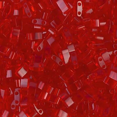 Miyuki Half Tila Beads 2-Hole Rectangle 5x2.3mm 7.8GM Transparent Red - Image 1 of 3