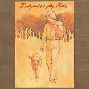 Unused Vintage 1970s Sangamon HAPPY BIRTHDAY BROTHER Card, Dog Boy Sunshine Path - Picture 1 of 6
