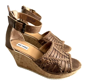 Not Rated Brown 3.5" Wedges Heels Platform Cork Sandals Shoes Size 8.5 M Women - Picture 1 of 11