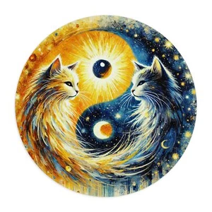 Yin Yang Katzen Mauspad - Cosmic Feline Balance Design, künstlerische Schreibtischdeko - Bild 1 von 6