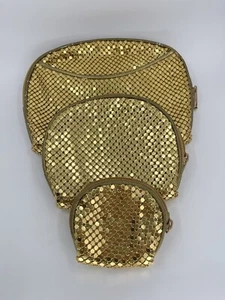 Coin Purse Clutch Evening Bag nesting set make up gold tone mesh zippered - Picture 1 of 21