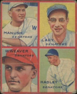 Goudey Heinie Manush 1935 1C bueno 4 en 1 Hadley Lary Weaver Senadores de Washington Foto 1 de 2