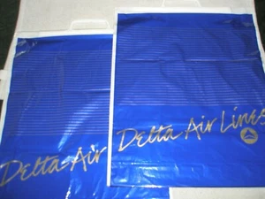DELTA AIR LINES 2 blue plastic bags w/snap shut handle 1980's  NEW - Picture 1 of 10