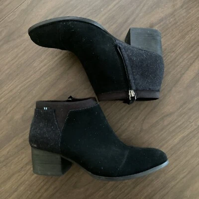 Toms Botas Mujer 7.5 Loren Negro Gamuza Cuero Gris Lana Tobillos Cremallera Lateral Botín Foto 1 de 4