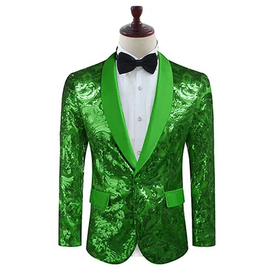 Men Floral Sequin Shawl Lapel Jacket Suit Blazer Coat Party Showman Costume - Image 1 of 4