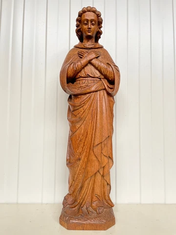 An Exceptional French Gothic Revival Church Statue of A Praying saint/Angel -oak Cover