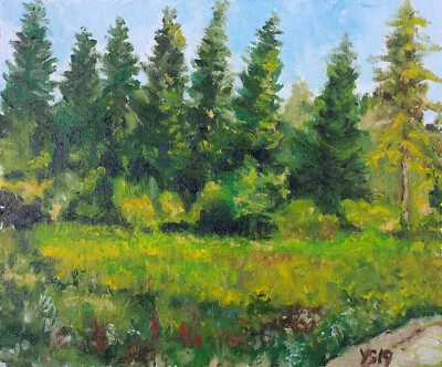 Tablero de lienzo al óleo original noche de agosto paisaje 12x10 pintado a mano YSArt Foto 1 de 2