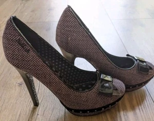 New Killah Ladies High Heels Herringbone Pink , Bow Logo Print Bottom 4 - Picture 1 of 11