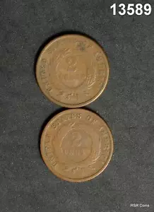 TWO CENT PIECES 1870, 1871 BOTH FINE! #13589 - Picture 1 of 2