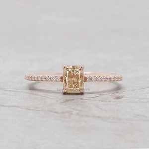 0.71 Ct Cushion Cut Brown Color Diamond Ring 14K Rose Gold Engagement Gift Ring - Picture 1 of 8